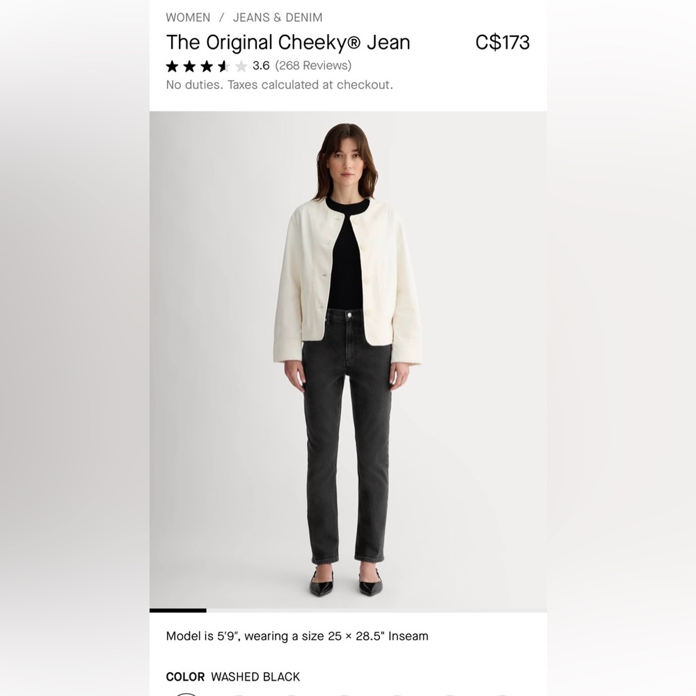 Everlane The Cheeky Jean in washed black size 26